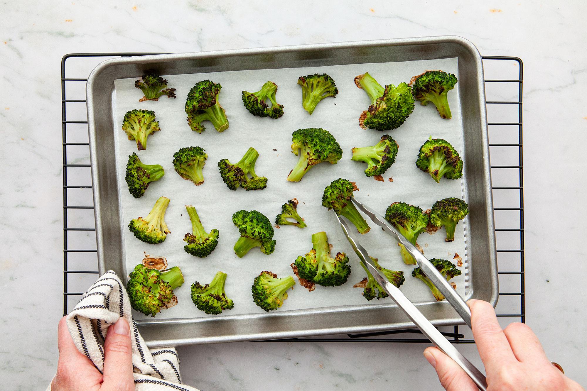 Roasting the broccoli on its own sheet pan.
