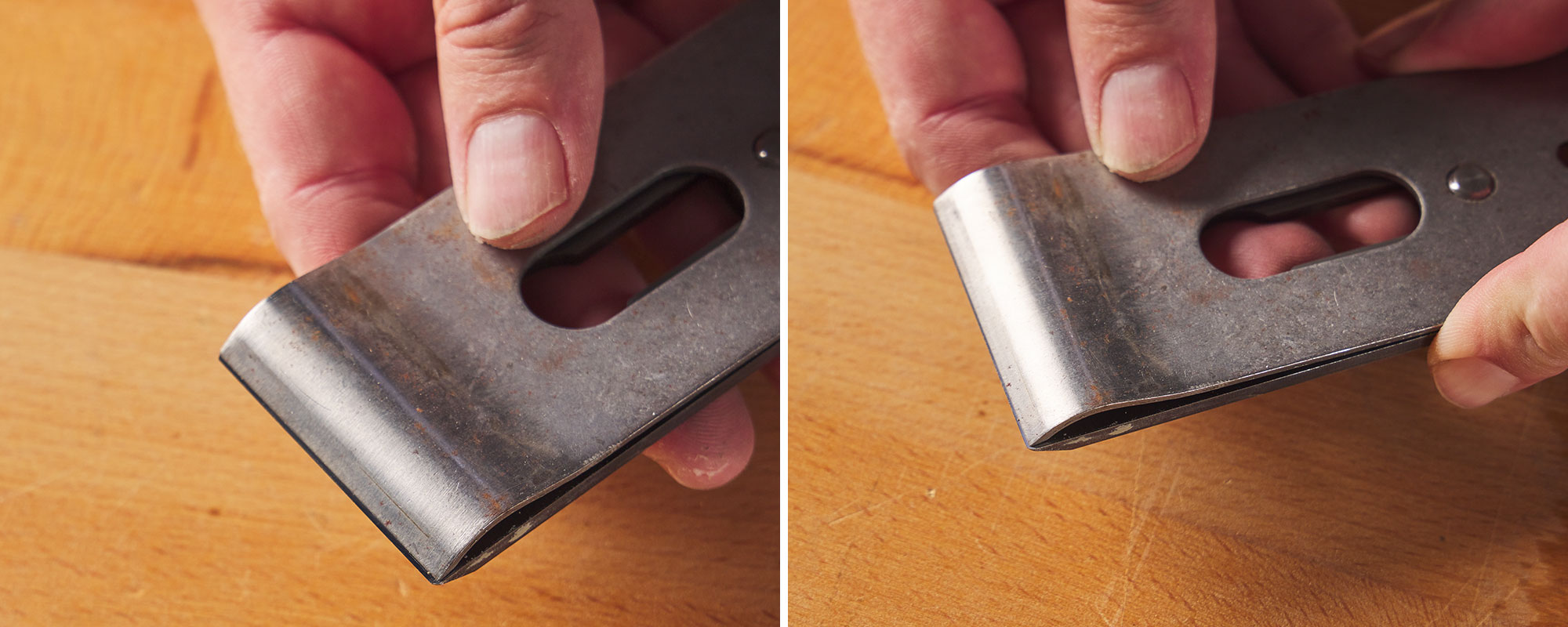Image left: Chipbreaker set for a coarse cut. Image right: Chipbreaker set for a fine cut