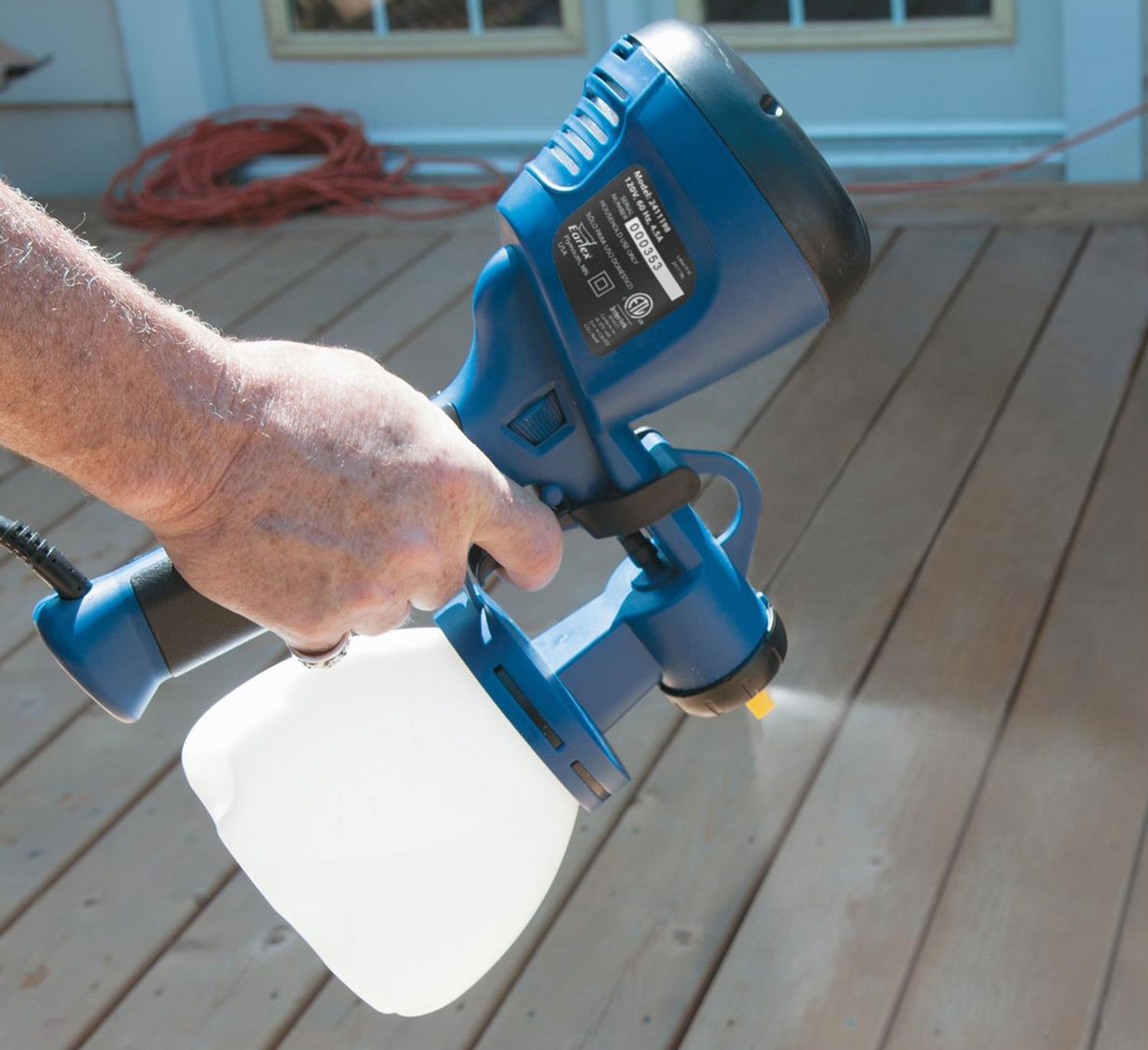 Staining a deck with the Earlex All-In-One sprayer.