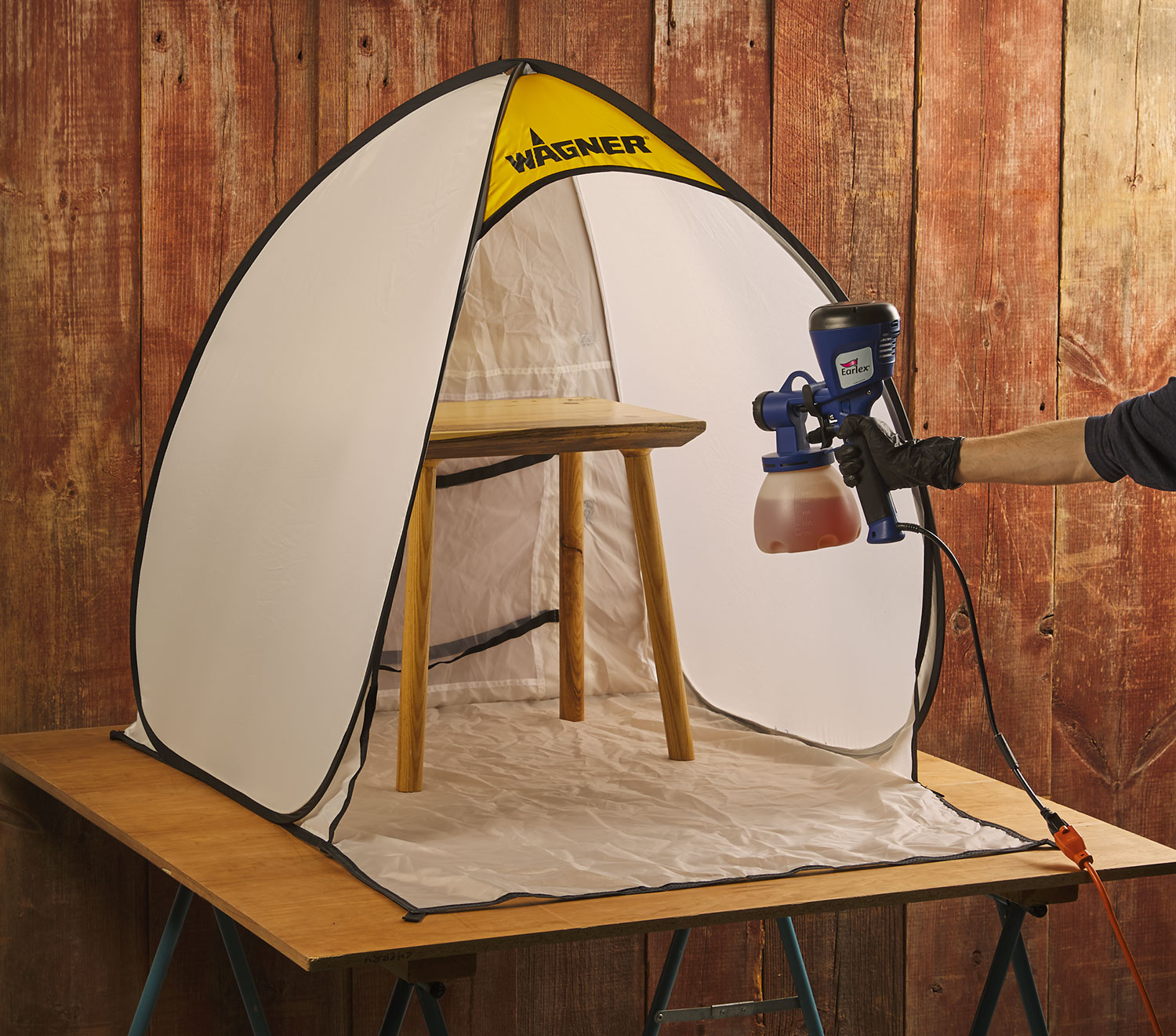 Using a spray shelter indoors.