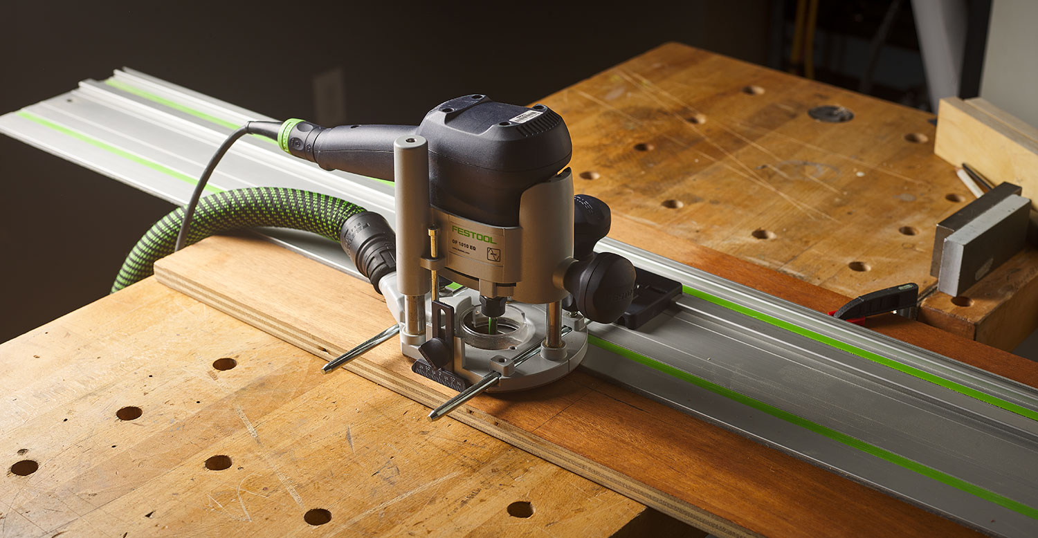 Festool OF1010 router set up to cut a groove