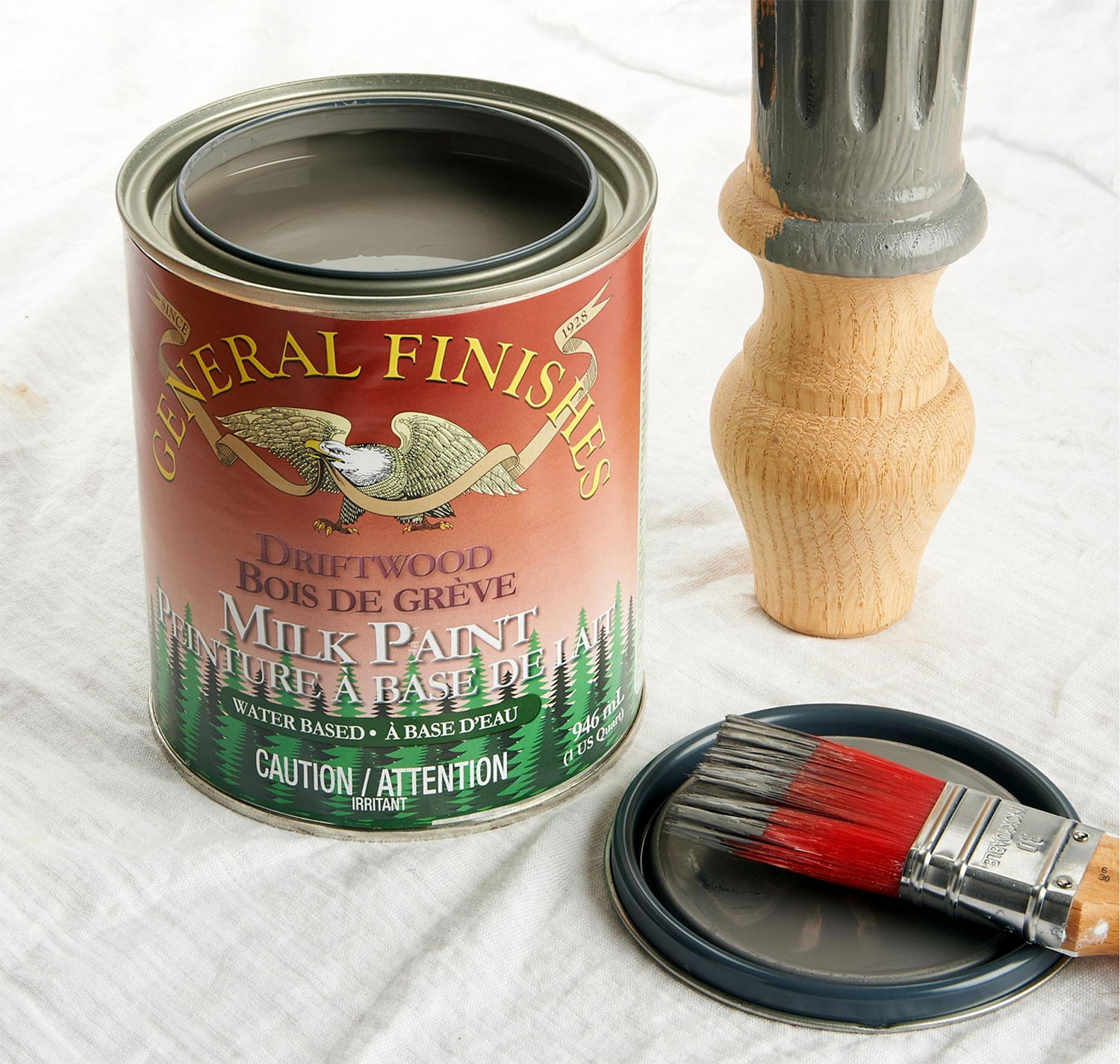 Painting a furniture leg with General milk paint