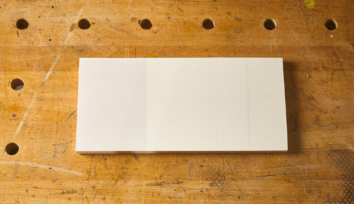 Sample board with one, two and three coats of antique white paint