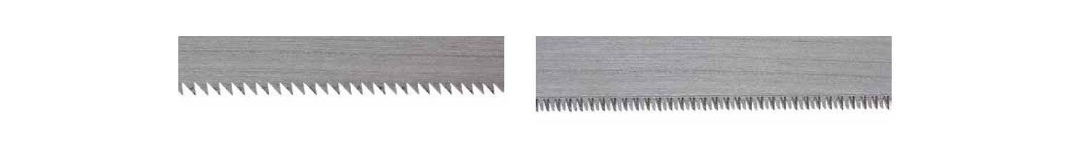 Image left: Japanese-style ripping teeth. Image right: Traditional Japanese crosscut teeth.
