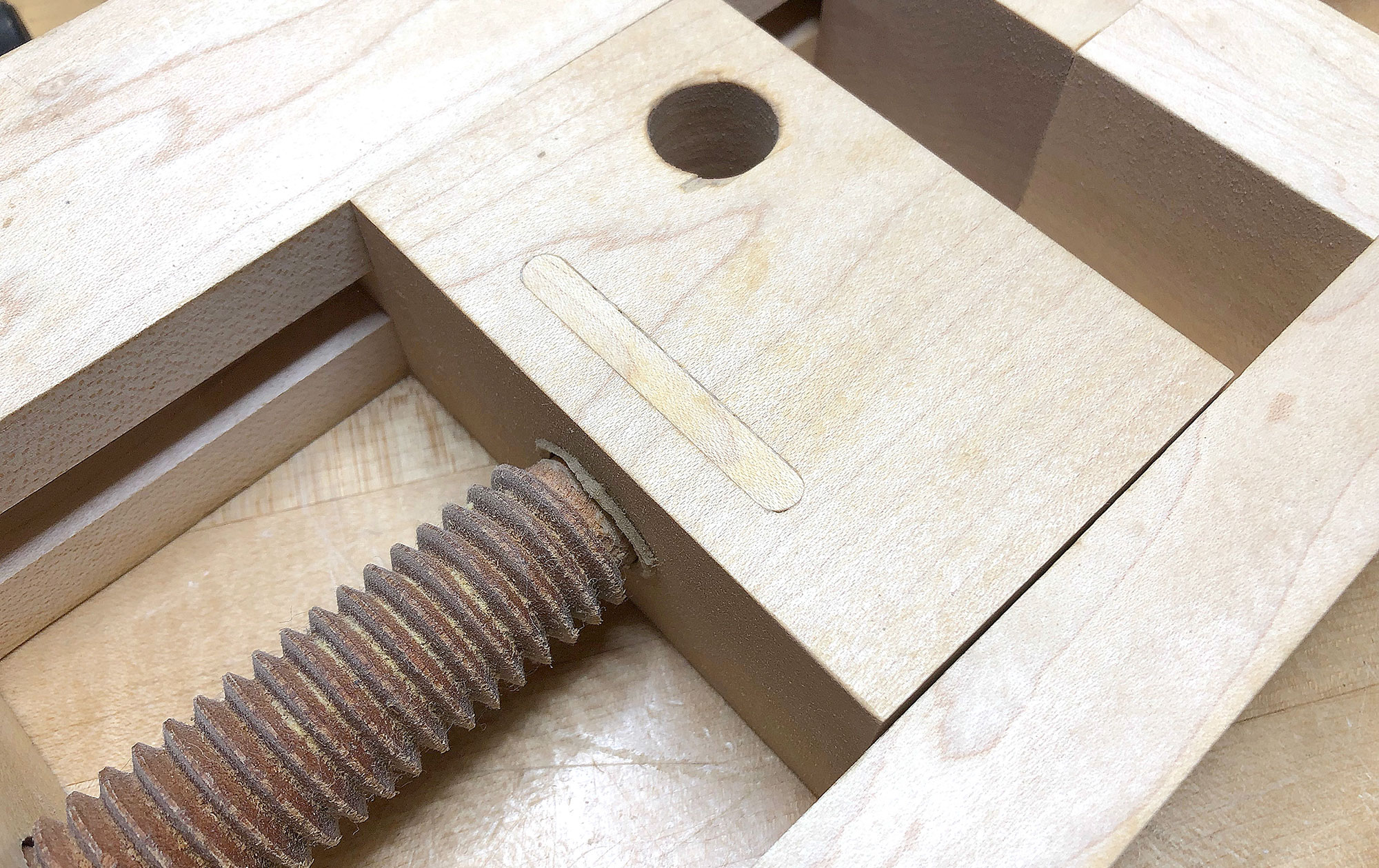 Stub tenon with pining card inserted