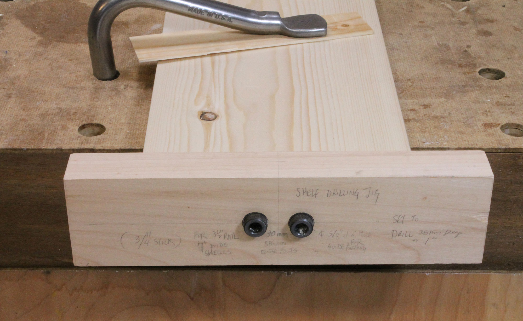 The shelf jig should remain in the same orientation throughout the drilling process.