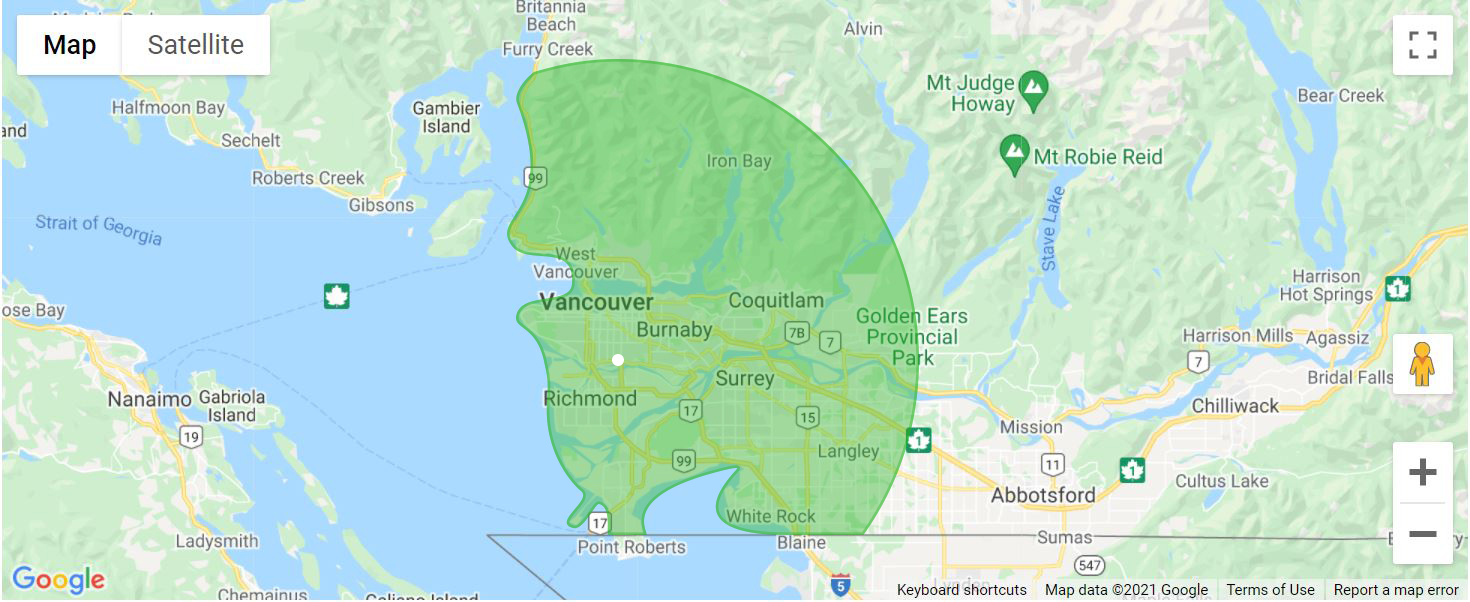 Deliveries must be within 35km of our Vancouver store