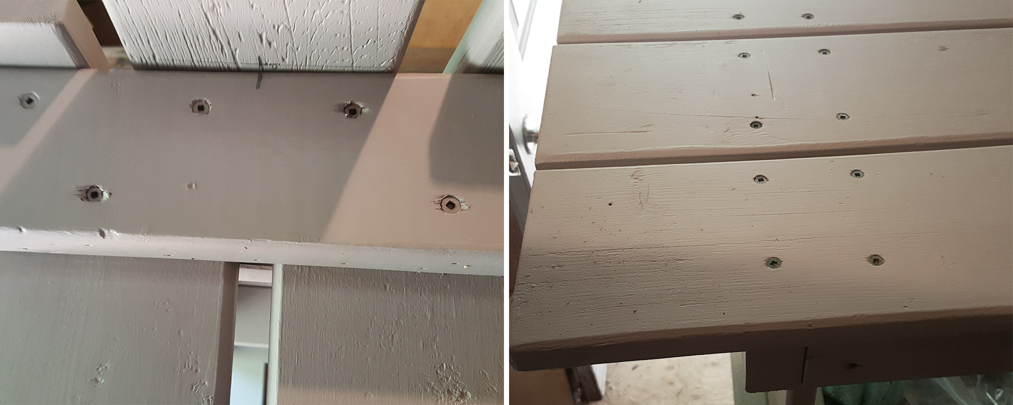 Left: The middle board screwed in place. Right: Boards screwed in place.