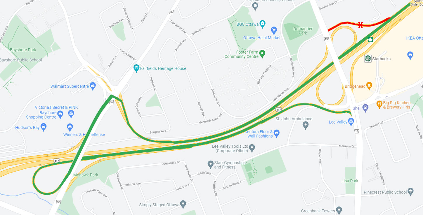 Westbound off-ramp from Highway 417 to Pinecrest Road is now closed as of Monday, November 1st, until the summer of 2023.