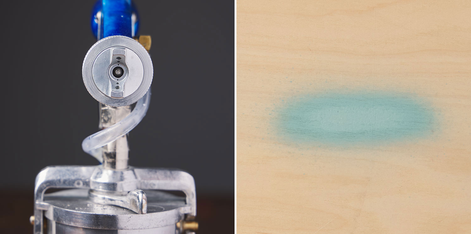 Image left: Air cap ring in the vertical position. Image right: Horizontal spray position.